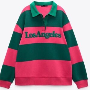 NWT Zara Green/Pink Los Angeles Polo Sweatshirt. Size M.